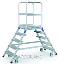 Zarges Platformtrap, verrijdbaar, dubbel oploopbaar, platform en treden gemaakt van staal rooster.