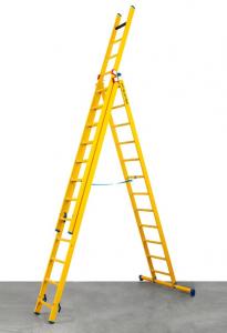 3delig ladder in glasvezel met alu sporte en stabilobalk